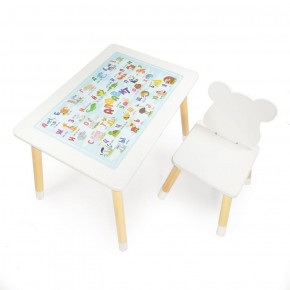 Комплект детской мебели стол и стул Мишутка с накладкой Алфавит (Белый/Белый/Береза) в Когалыме - kogalym.mebel-74.com | фото
