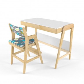 Комплект растущий стол и стул с чехлом 38 попугаев «Вуди» (Белый, Береза, Салют) в Когалыме - kogalym.mebel-74.com | фото