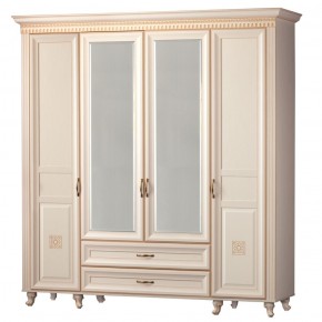 Шкаф для одежды 4-дверный с зеркалом №493 Марлен кремовый белый в Когалыме - kogalym.mebel-74.com | фото
