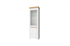 Шкаф с витриной  1V1D, TAURUS, цвет белый/дуб вотан в Когалыме - kogalym.mebel-74.com | фото