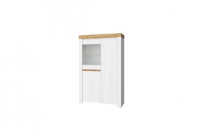 Шкаф с витриной 1V2D, TAURUS, цвет белый/дуб вотан в Когалыме - kogalym.mebel-74.com | фото