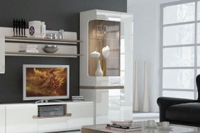 Шкаф с витриной 3D/TYP 01L, LINATE ,цвет белый/сонома трюфель в Когалыме - kogalym.mebel-74.com | фото